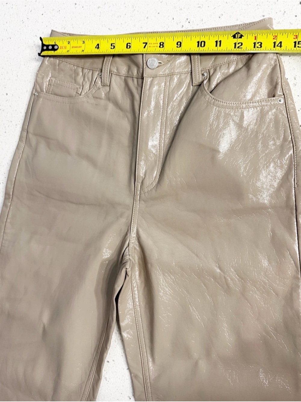 PacSun 90’s Boyfriend Faux Leather Pants Taupe Beige Size 27 Straight Leg - Picture 9 of 10